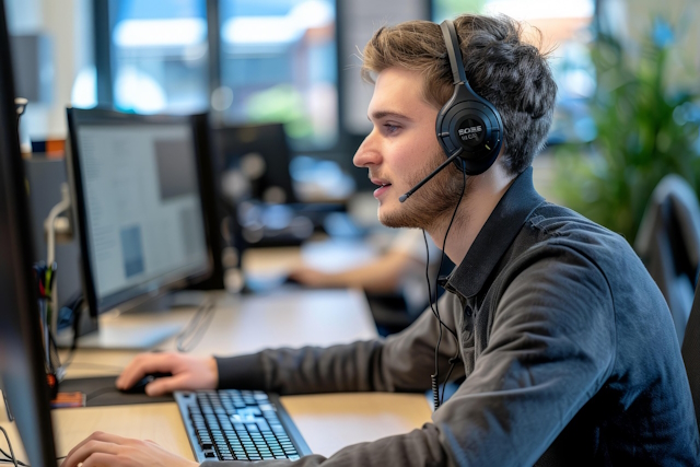 a man in front of a desktop computer